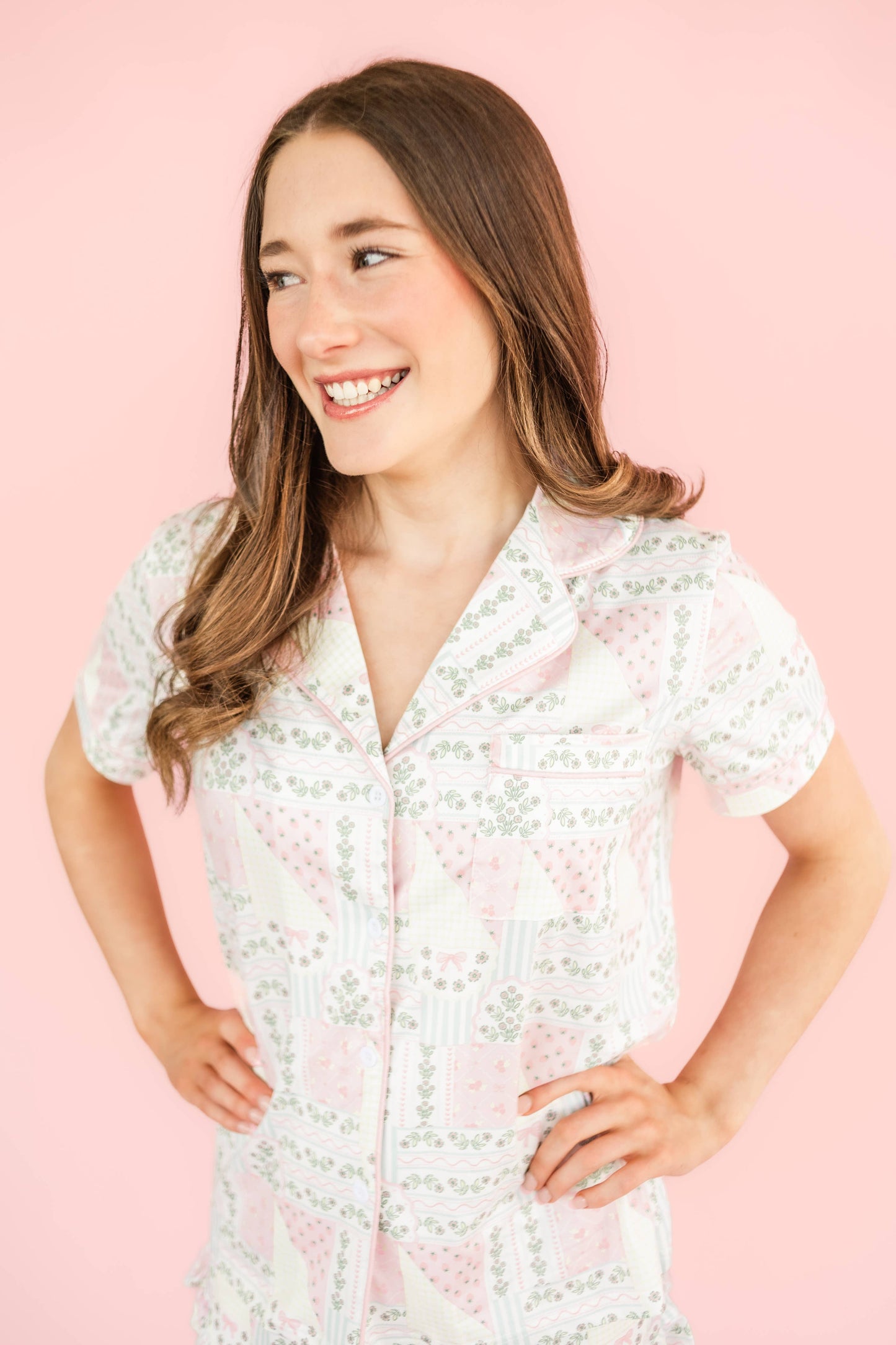Patchwork Ruffle Hem Shorts Pajama Set