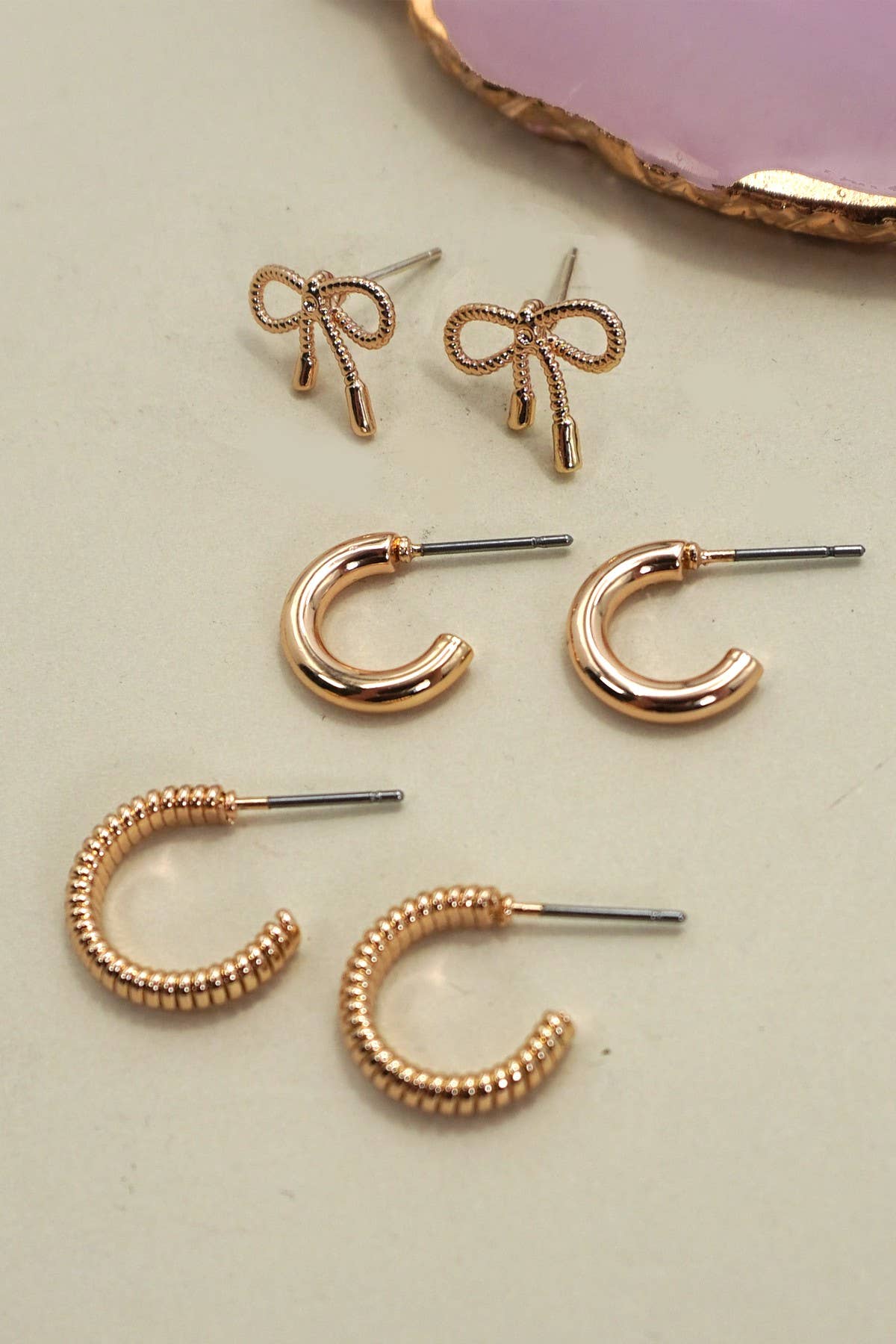Mini Bow Hoop Trio Earrings