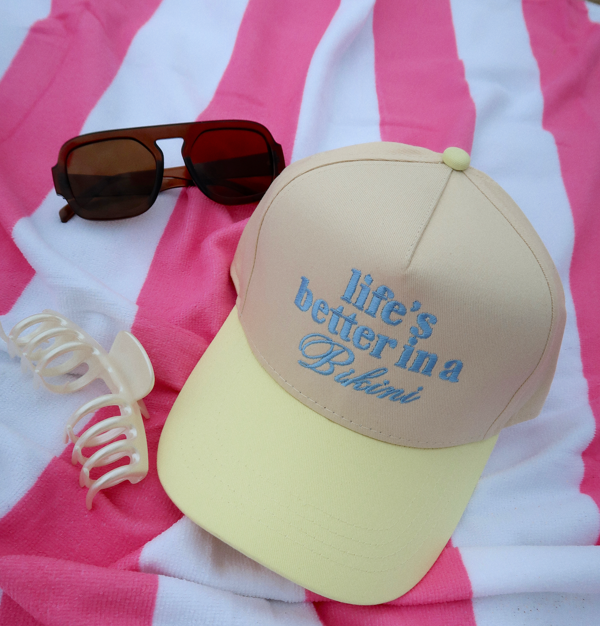 Life's Better In A Bikini Pale Yellow/Natural EmbroideredHat