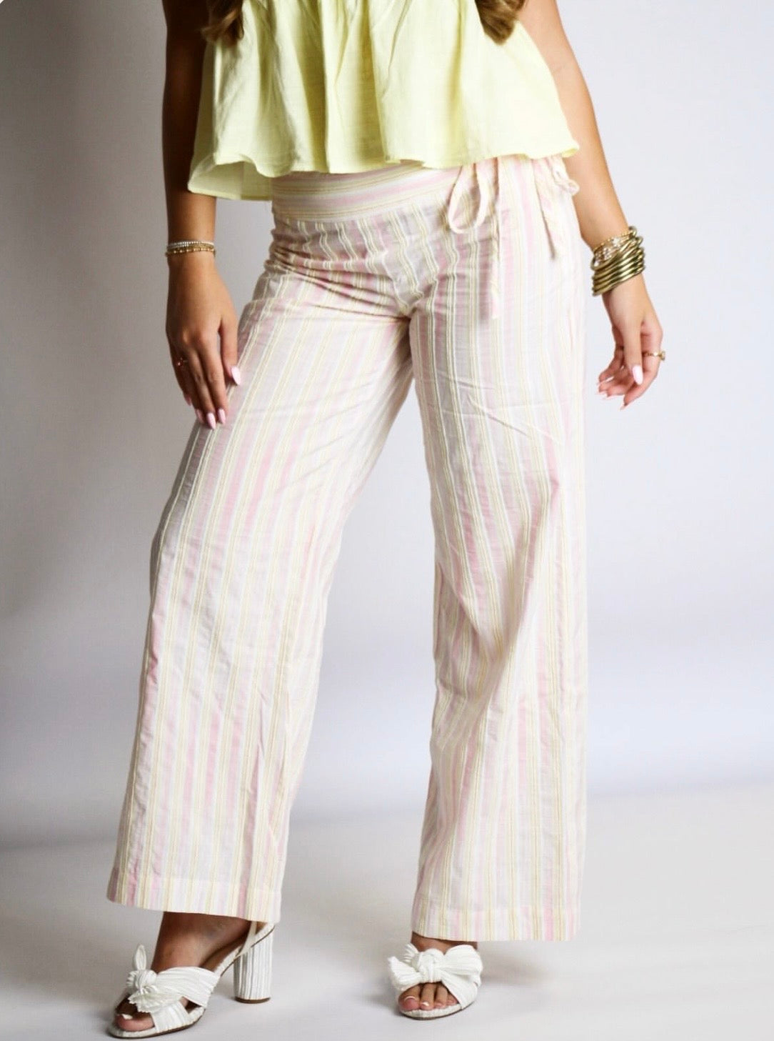 Sunset Striped Linen Tie Pants