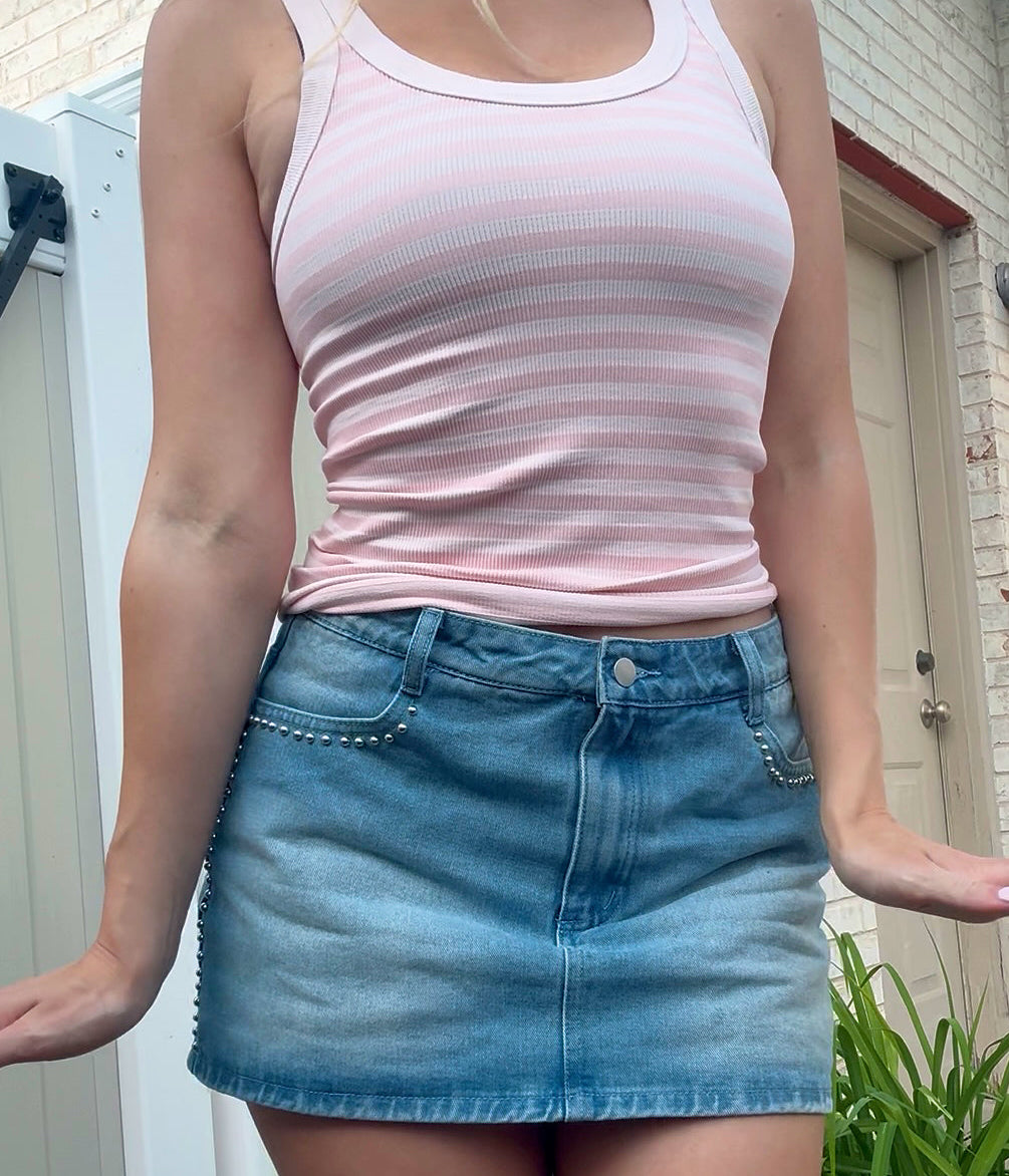 Pink Palm Stripe Tank Top