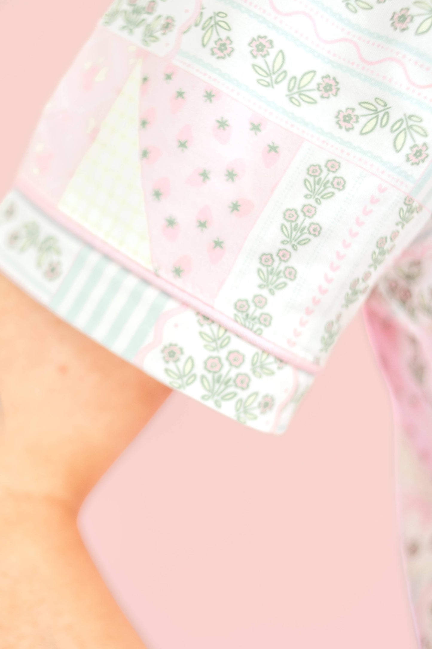 Patchwork Ruffle Hem Shorts Pajama Set
